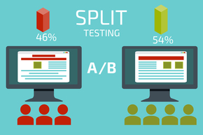 A-B comparison. Split testing. Concept with desktop computer vec